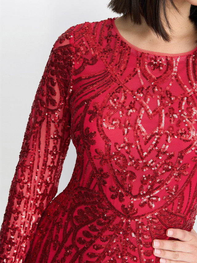 Angelique Red Sequin Midi Dress Gina Bacconi Angelique Red Sequin Midi Dress Gina Bacconi