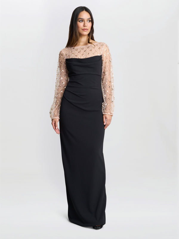 Arielle Embellished Mesh Sleeve Dress