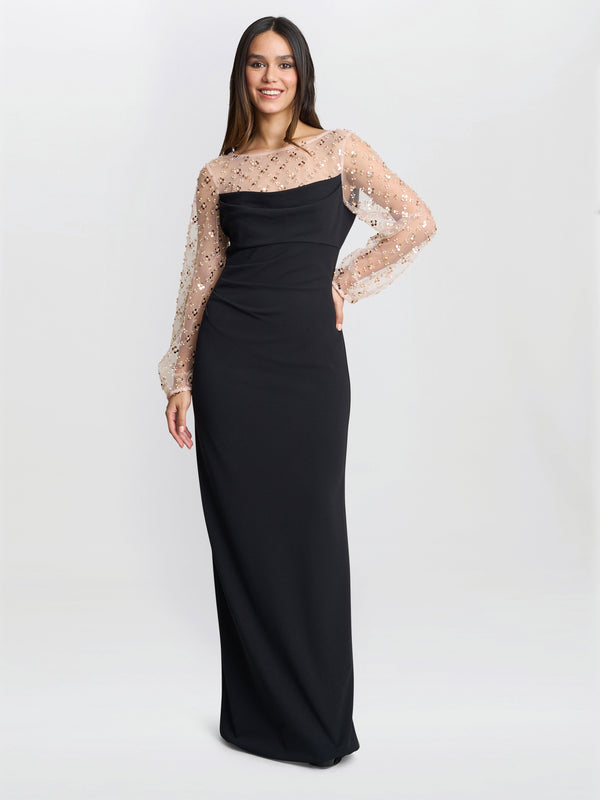 Arielle Embellished Mesh Sleeve Dress