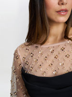 Arielle Embellished Mesh Sleeve Dress