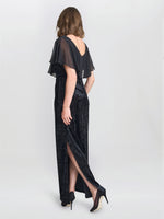 Daphne Velvet Maxi Dress With Chiffon Cape