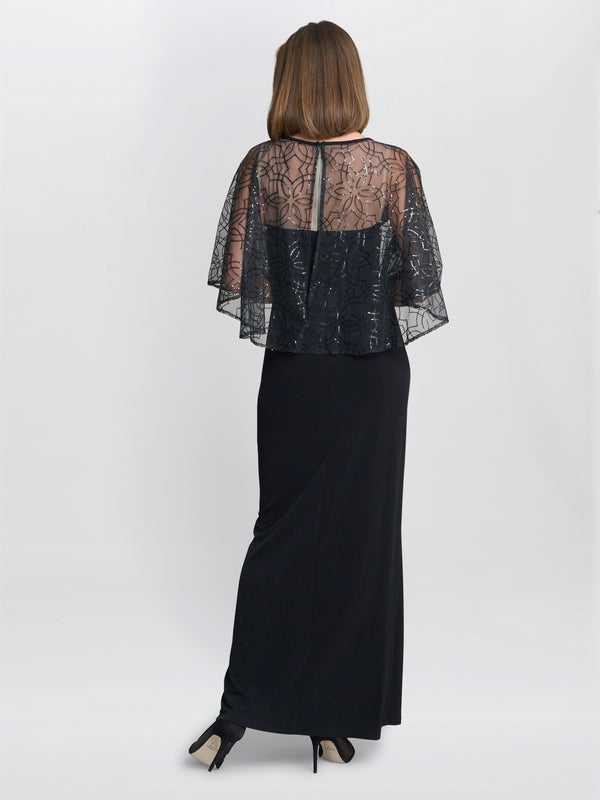 Anoushka Maxi Dress With Sheer Beaded Cape