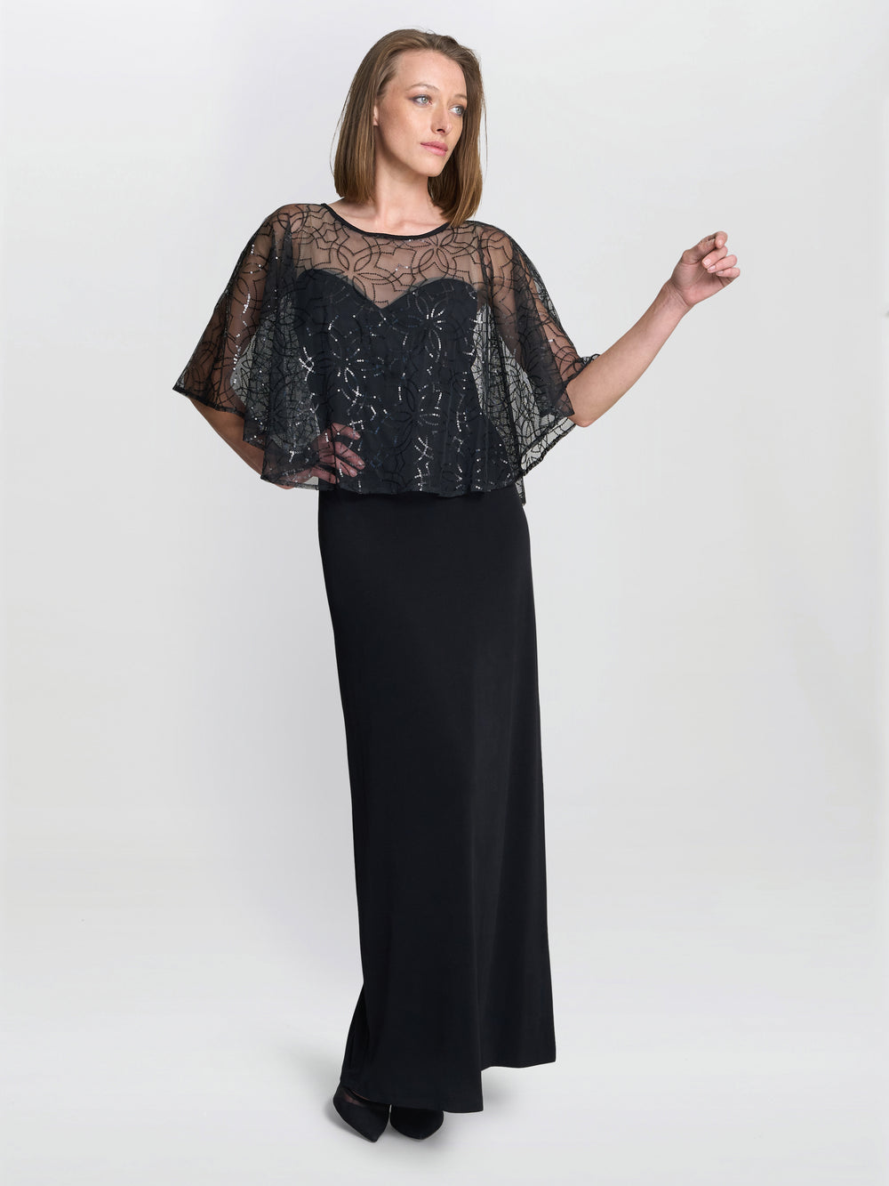 Anoushka Maxi Dress With Sheer Beaded Cape