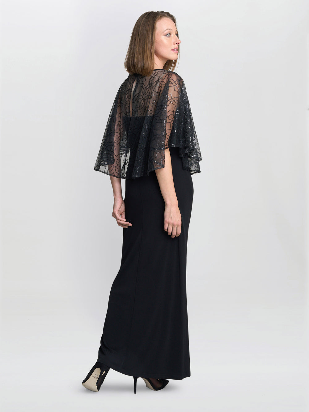 Anoushka Maxi Dress With Sheer Beaded Cape