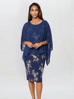 Anne Foil Dress With Chiffon Cape