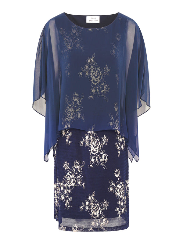 Anne Foil Dress With Chiffon Cape