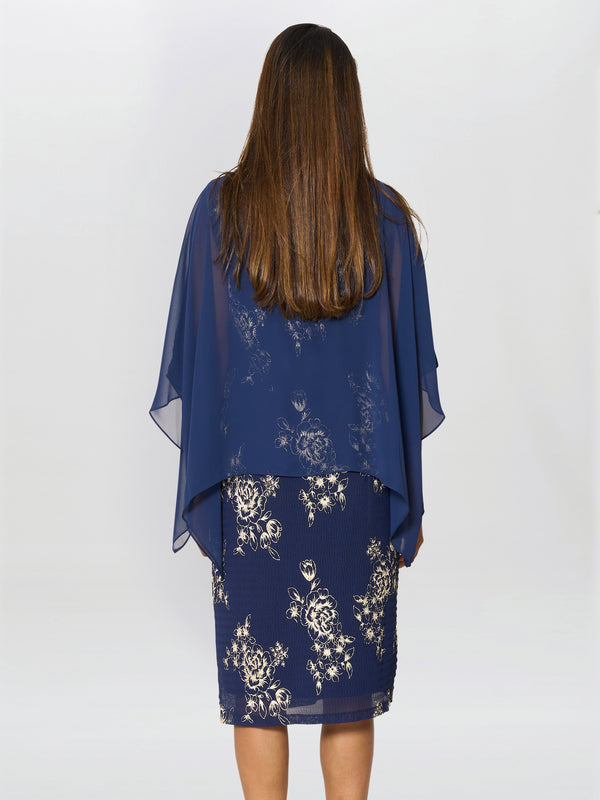 Anne Foil Dress With Chiffon Cape