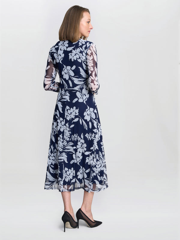 Jan Floral Chiffon Wrap Midi Dress