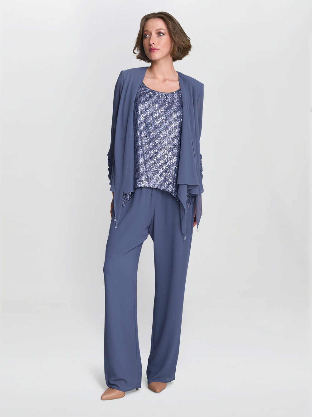 Kay Three Piece Trouser Suit With Sequin Top