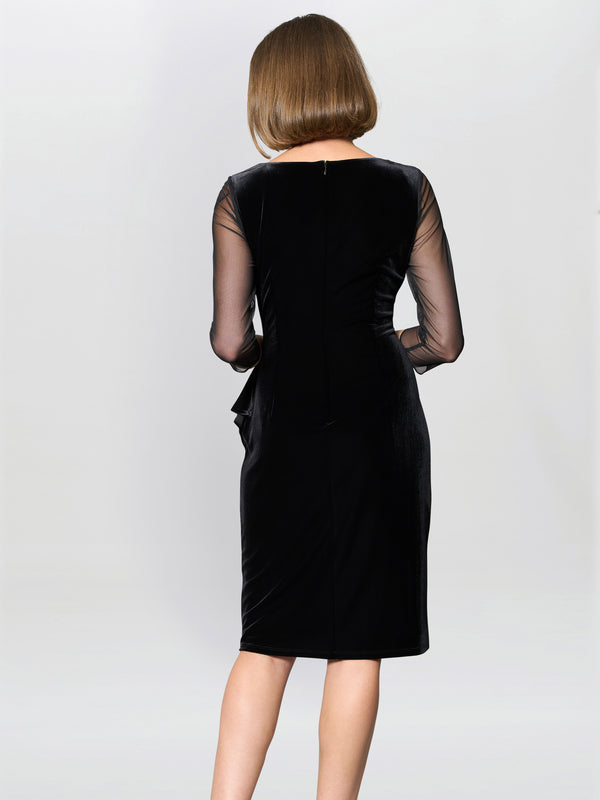 Lana Velvet Dress With Sheer Sleeves And Neckline