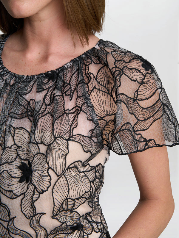 Marie-Claire Floral Embroidered Mesh Maxi Dress