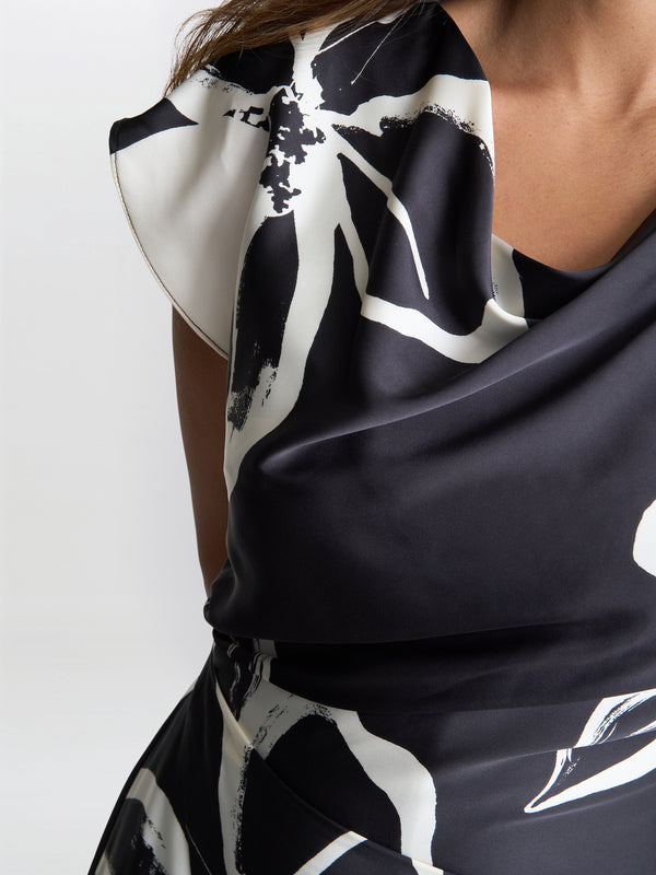 Maude Floral Print Asymmetrical Midi Dress