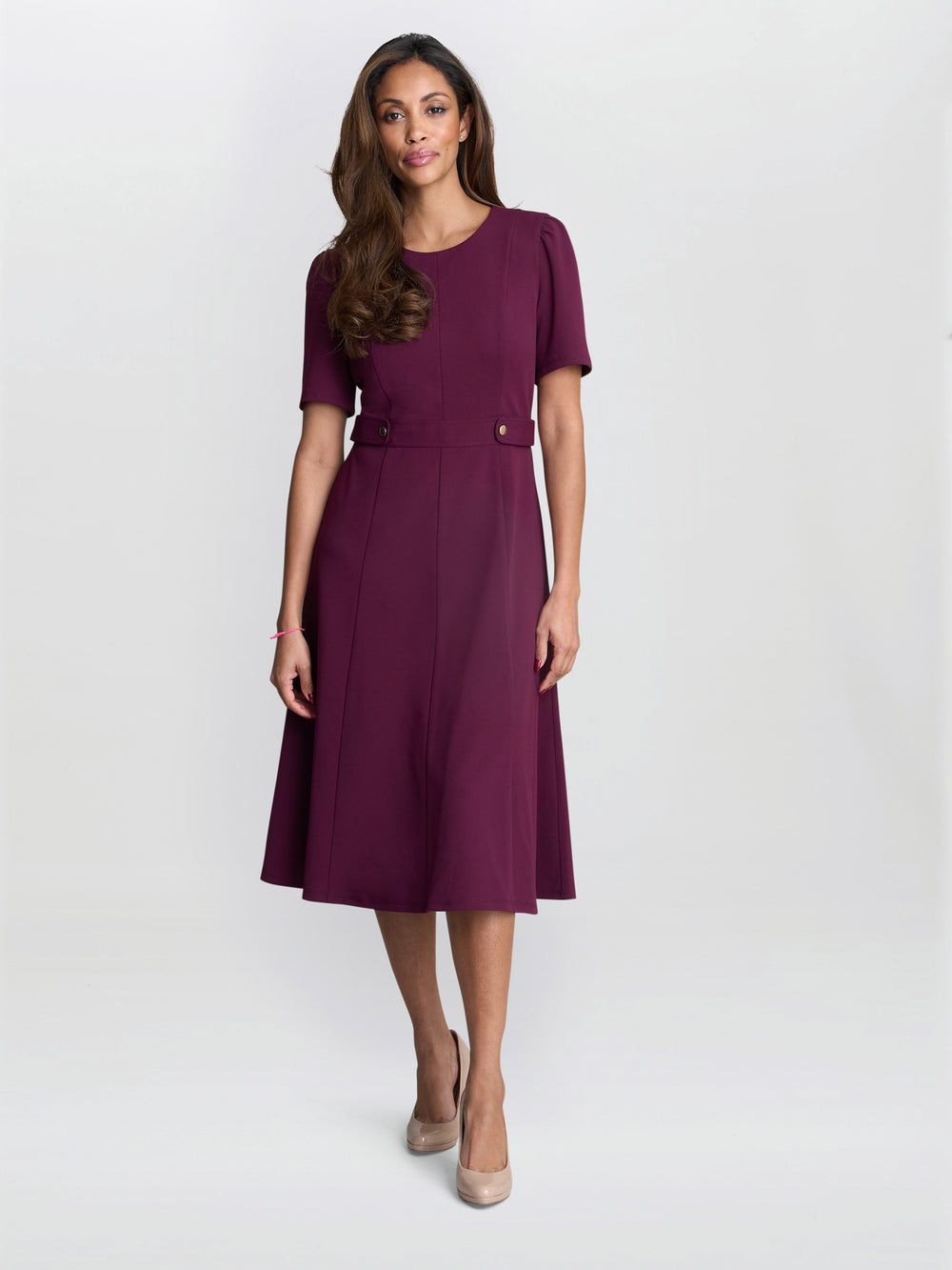 fit and flare midi dress with sleeves Mel Fit And Flare Midi Dress – Gina Bacconi
