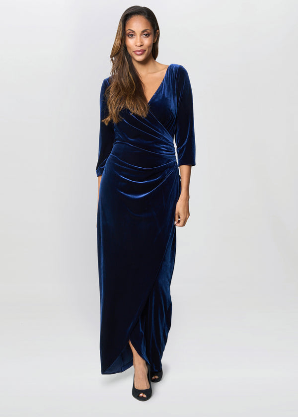 Paris Velvet Maxi Dress With 3/4 Sleeve