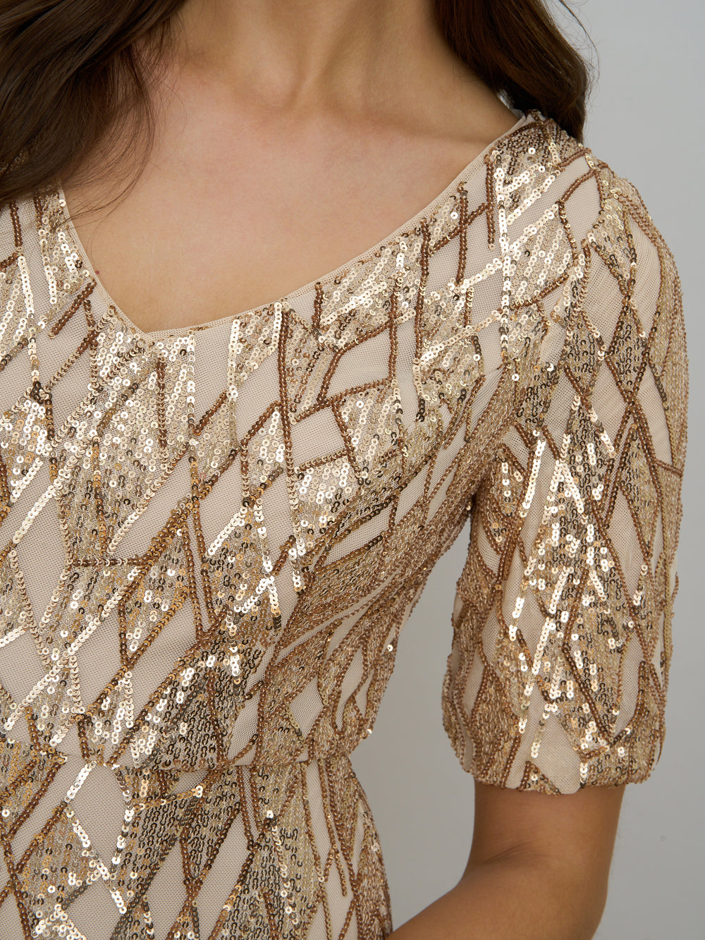 gina bacconi sequin dress Demi Cap Sleeve Midi Length Sequin Lace Dress Gina Bacconi