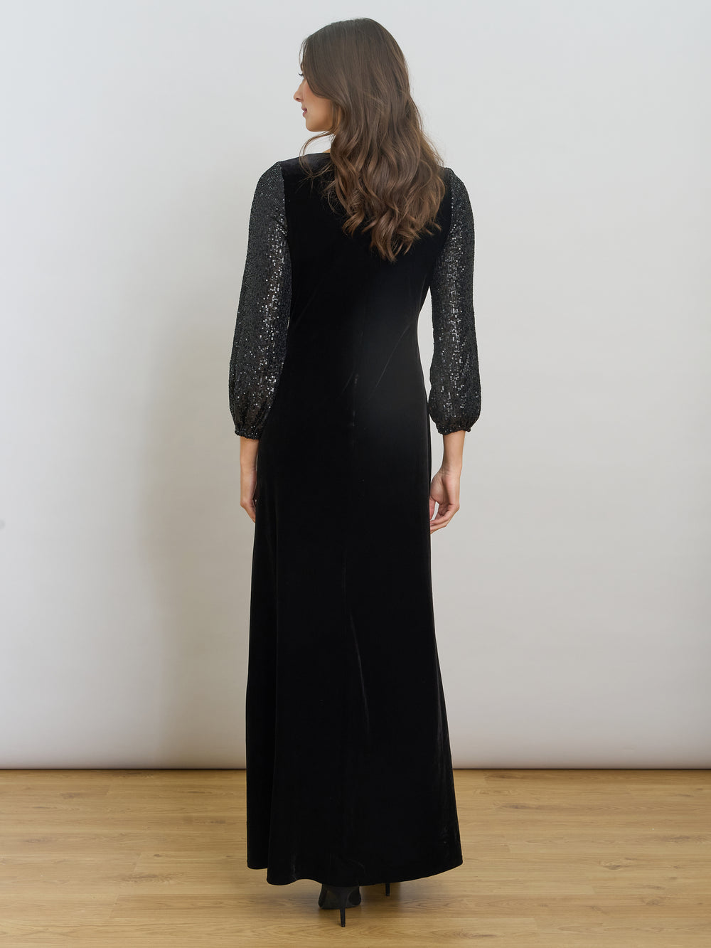 Pauline Velvet Maxi Dress With Sequin Sleeves