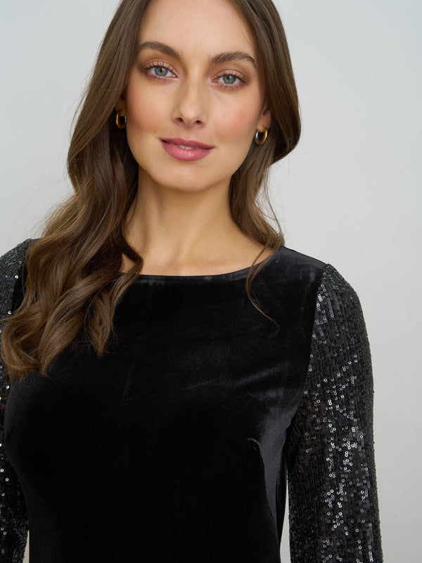 Pauline Velvet Maxi Dress With Sequin Sleeves