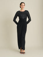 Steffi Sequin Ruched Draped Maxi Dress