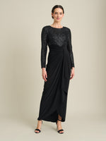 Steffi Sequin Ruched Draped Maxi Dress