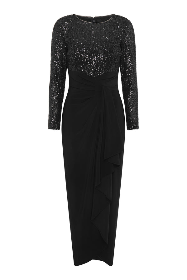 Steffi Sequin Ruched Draped Maxi Dress
