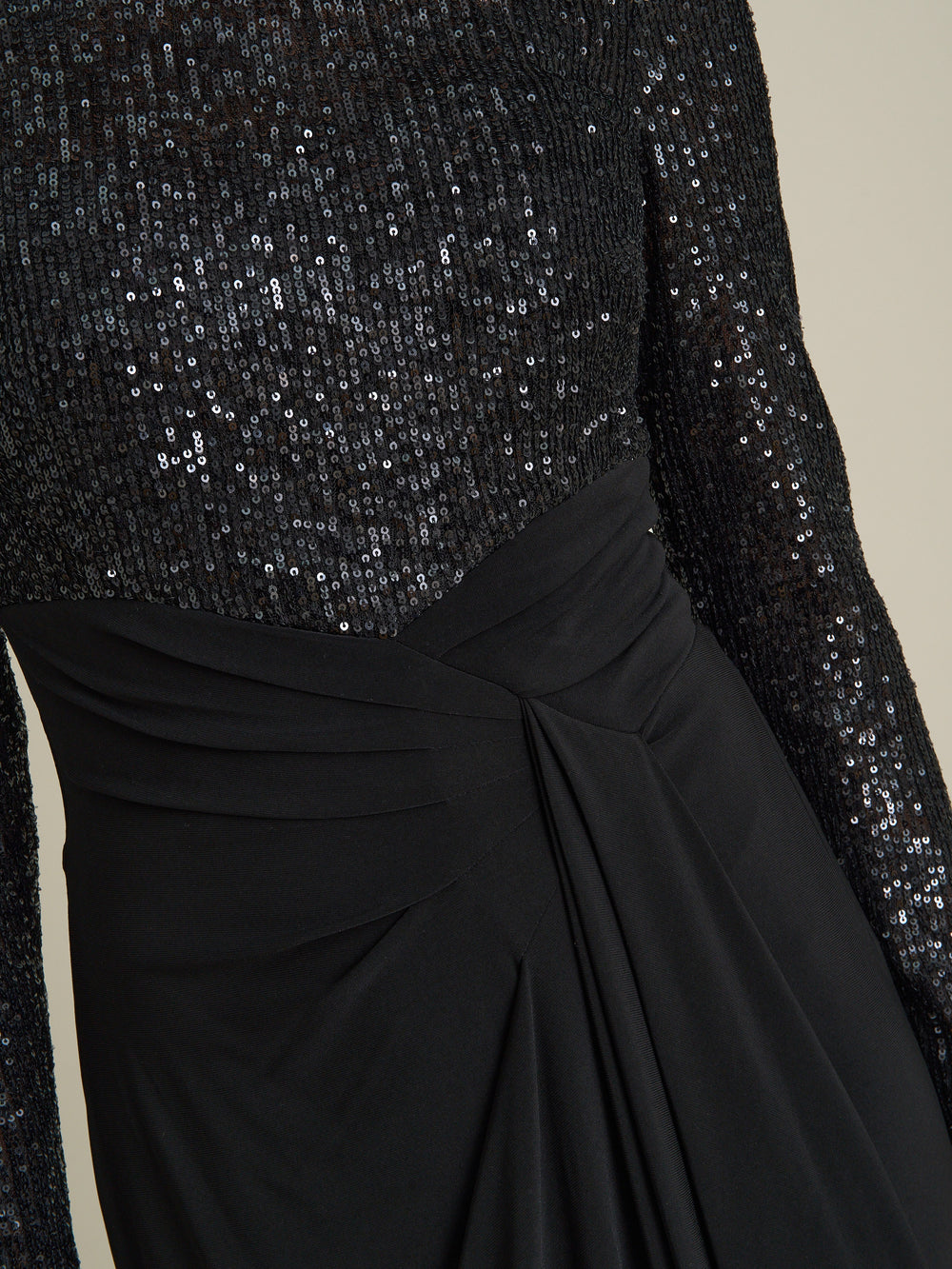 Steffi Sequin Ruched Draped Maxi Dress