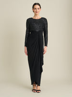 Steffi Sequin Ruched Draped Maxi Dress