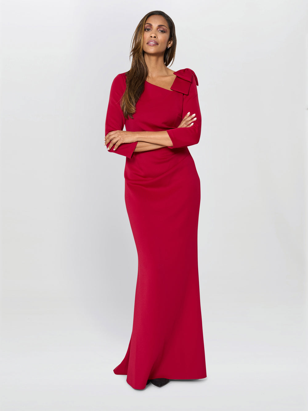 marie flutter shoulder bow back floral maxi dress Oversized Bow One-shoulder Floral Satin Column Maxi Bridesmaid Dress In Bow And Blossom Print