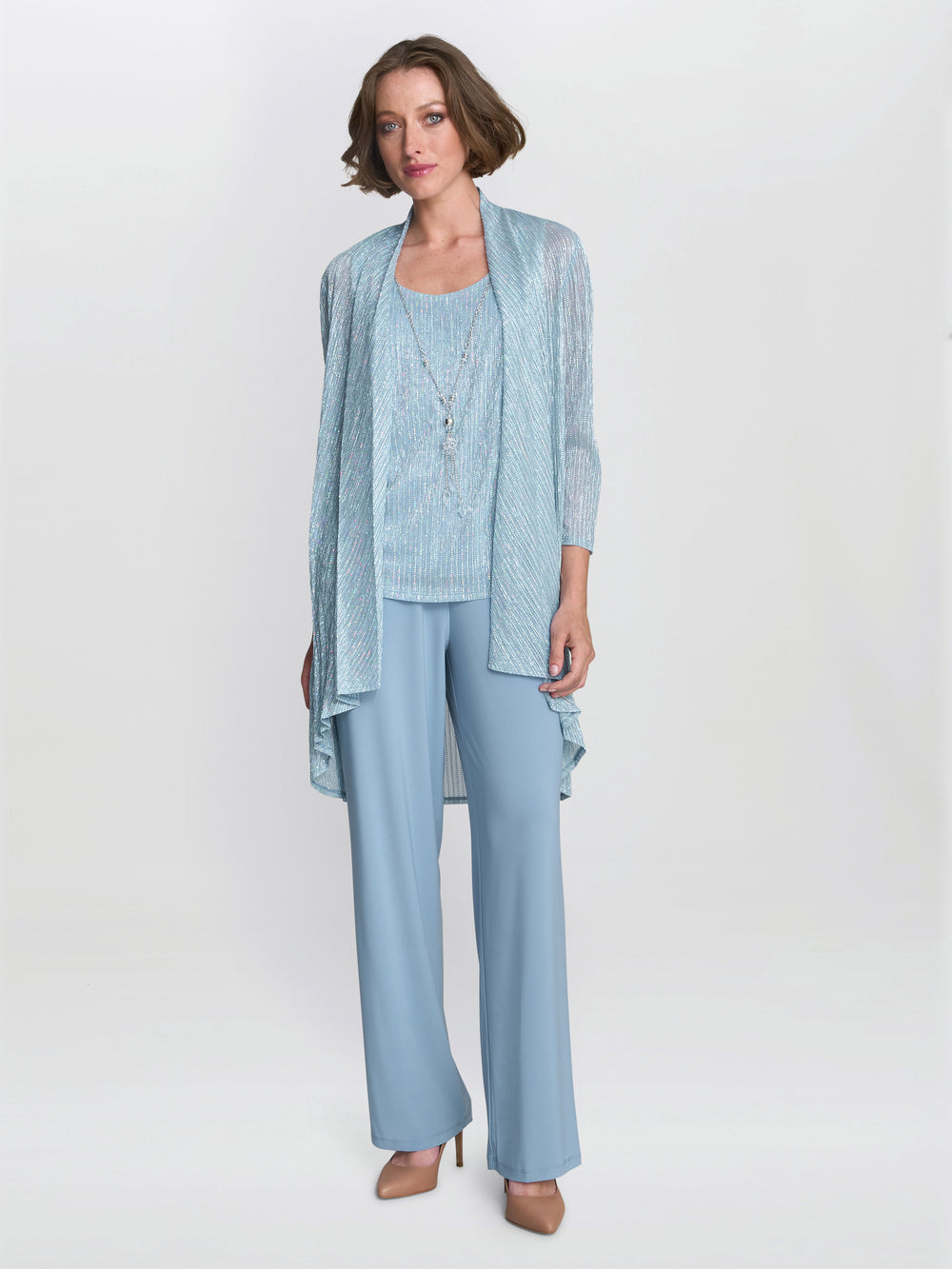 Tina Three Piece Metallic Crinkle Trouser Suit