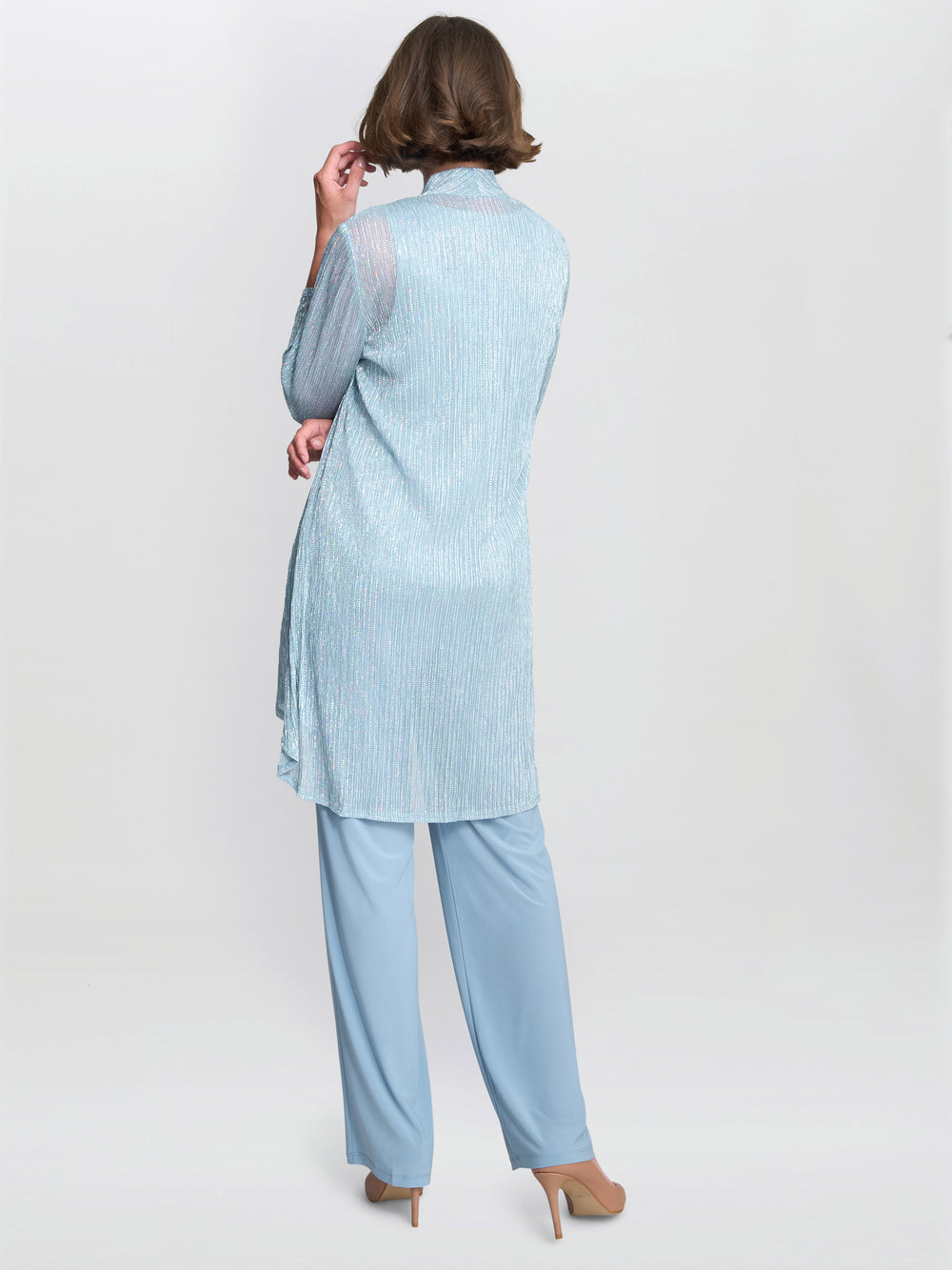 Tina Three Piece Metallic Crinkle Trouser Suit