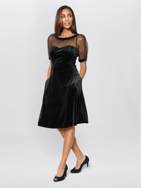 Capri Velvet Dress With Sheer Shoulders