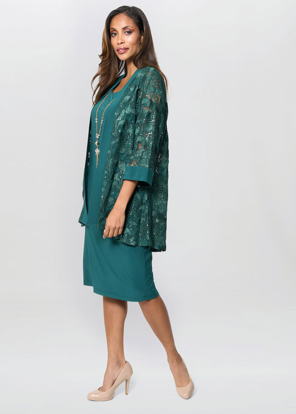Charlee Embroidered Lace Dress And Jacket With Detachable Necklace