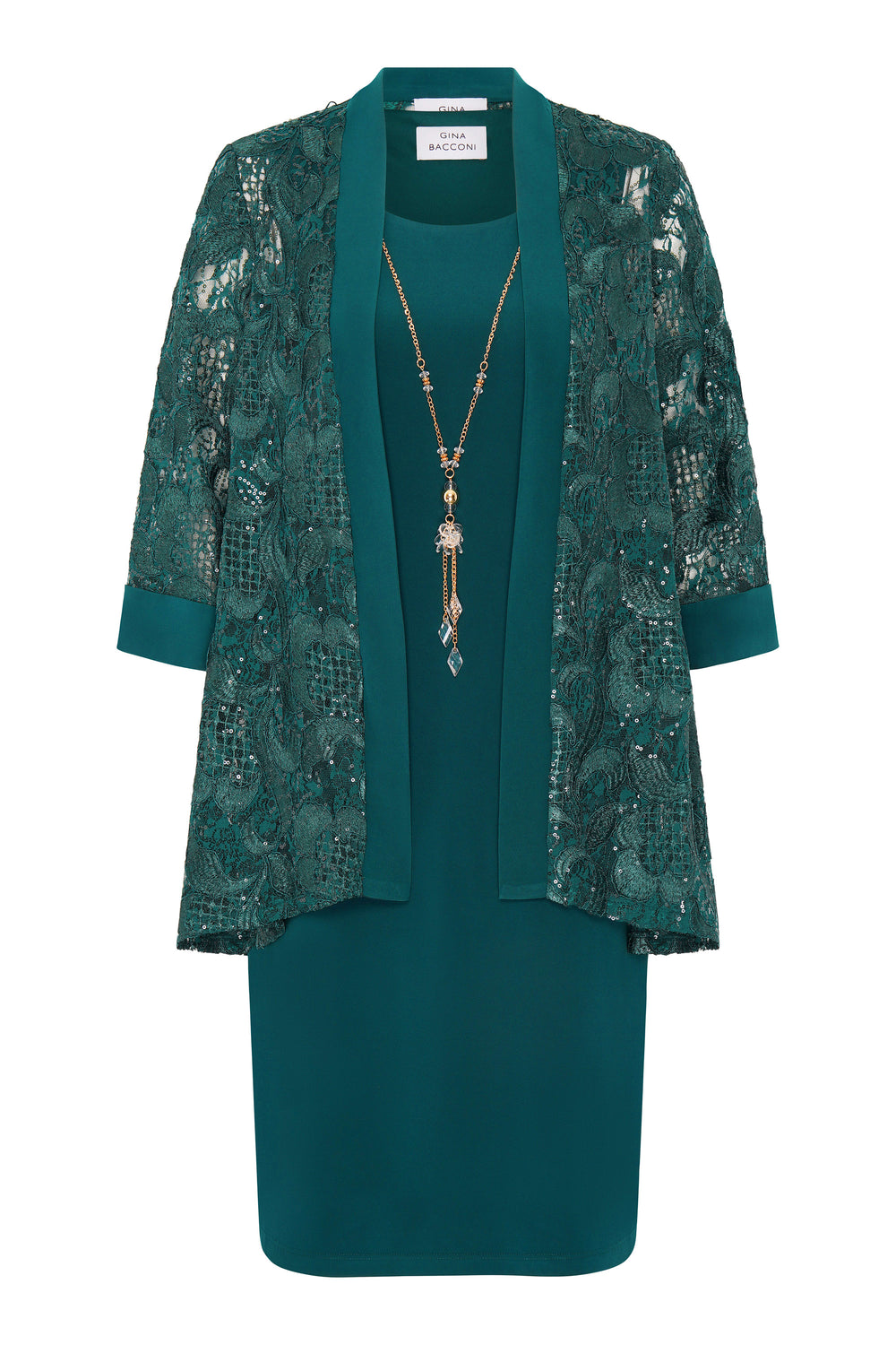 Charlee Embroidered Lace Dress And Jacket With Detachable Necklace