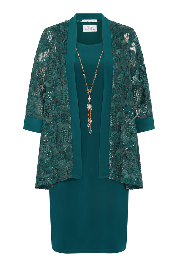 Charlee Embroidered Lace Dress And Jacket With Detachable Necklace