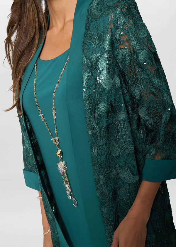 Charlee Embroidered Lace Dress And Jacket With Detachable Necklace