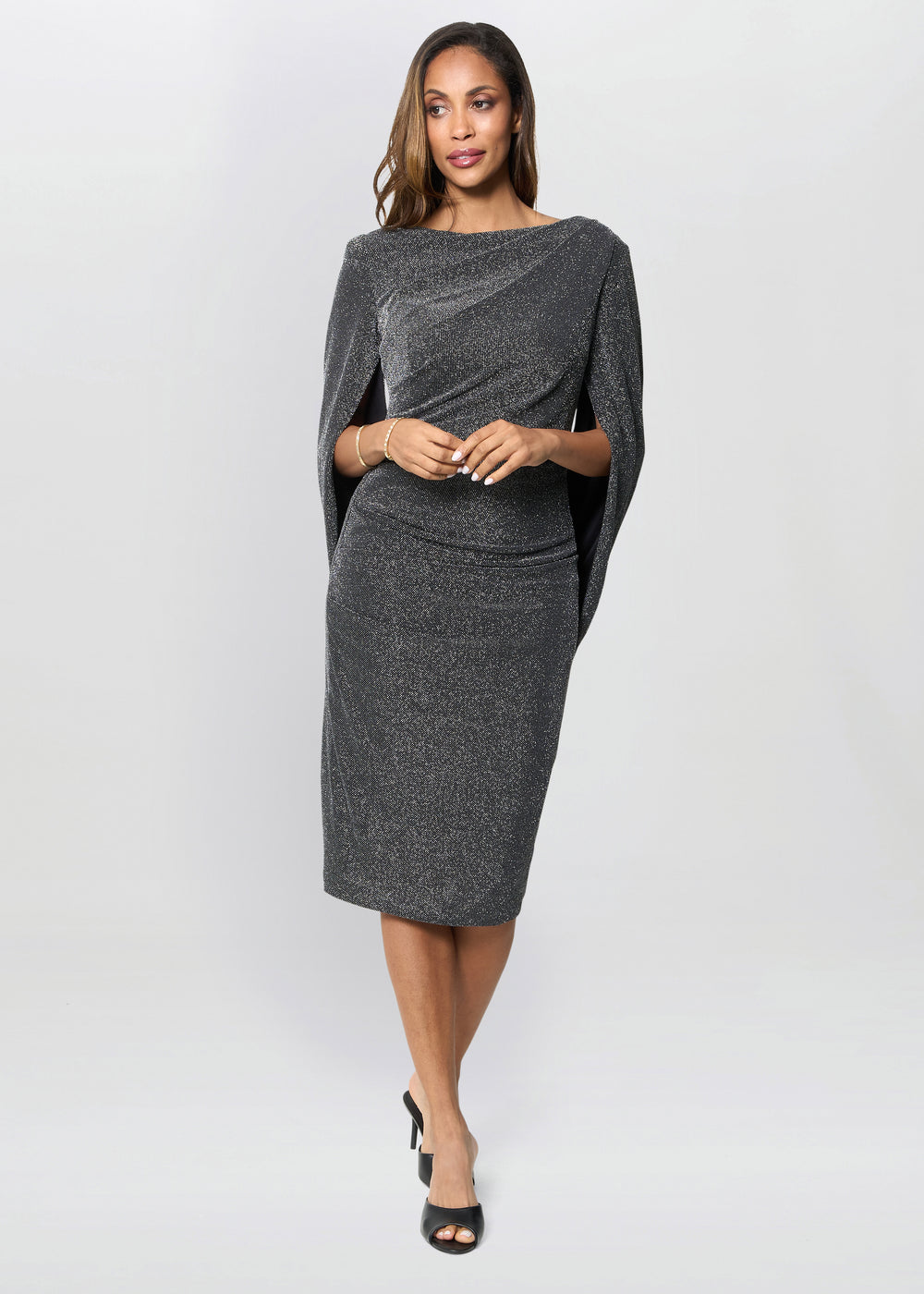 Heena Metallic Drape Back Dress