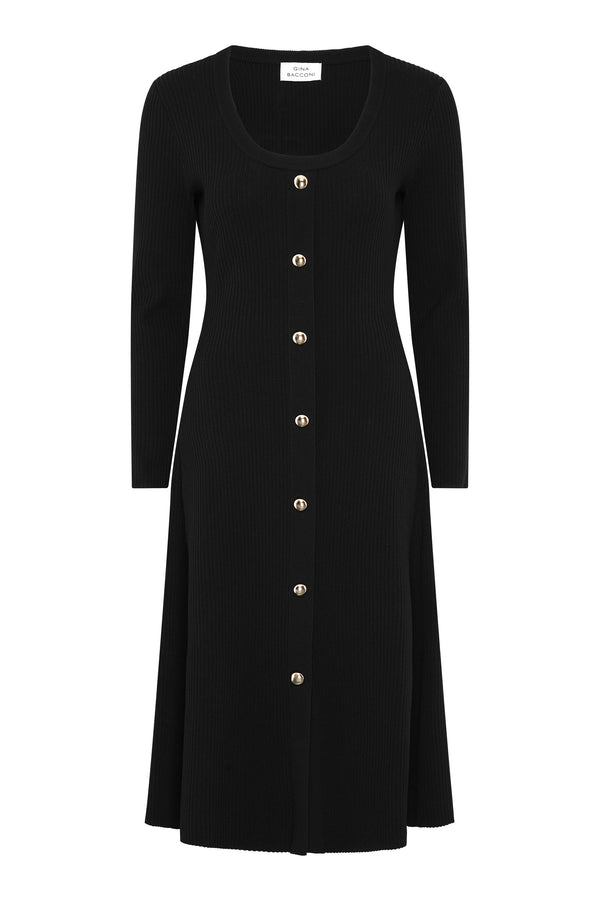 Cher Button Front Knit Midi Dress