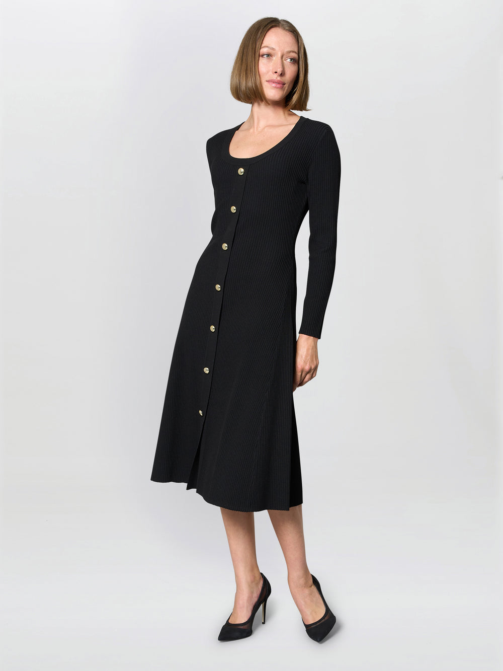 Cher Button Front Knit Midi Dress