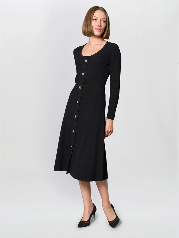 Cher Button Front Knit Midi Dress