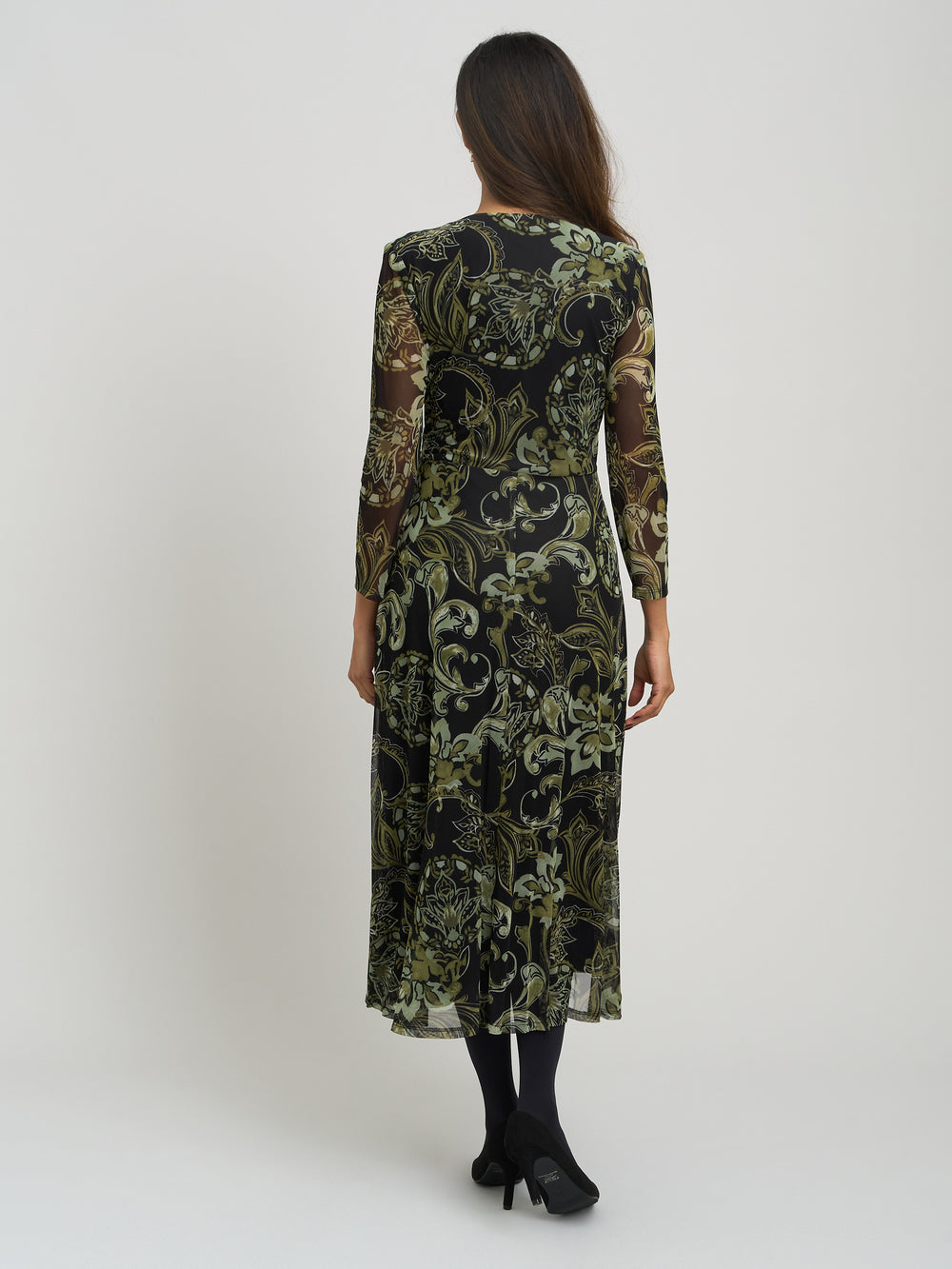 Chestina Print Mesh Wrap Midi Dress