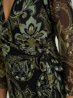 Chestina Print Mesh Wrap Midi Dress