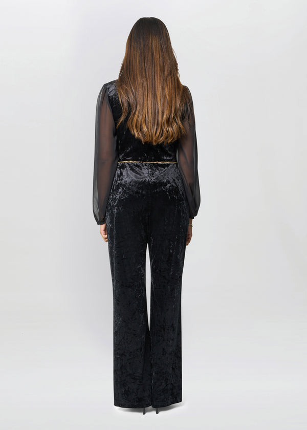 Alaska Velvet Jumpsuit With Sheer Sleeves