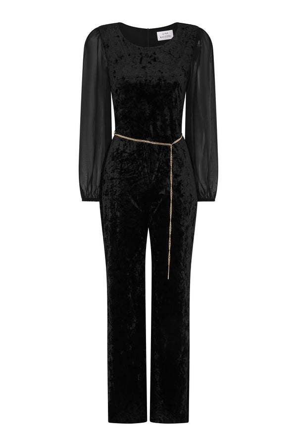 Alaska Velvet Jumpsuit With Sheer Sleeves