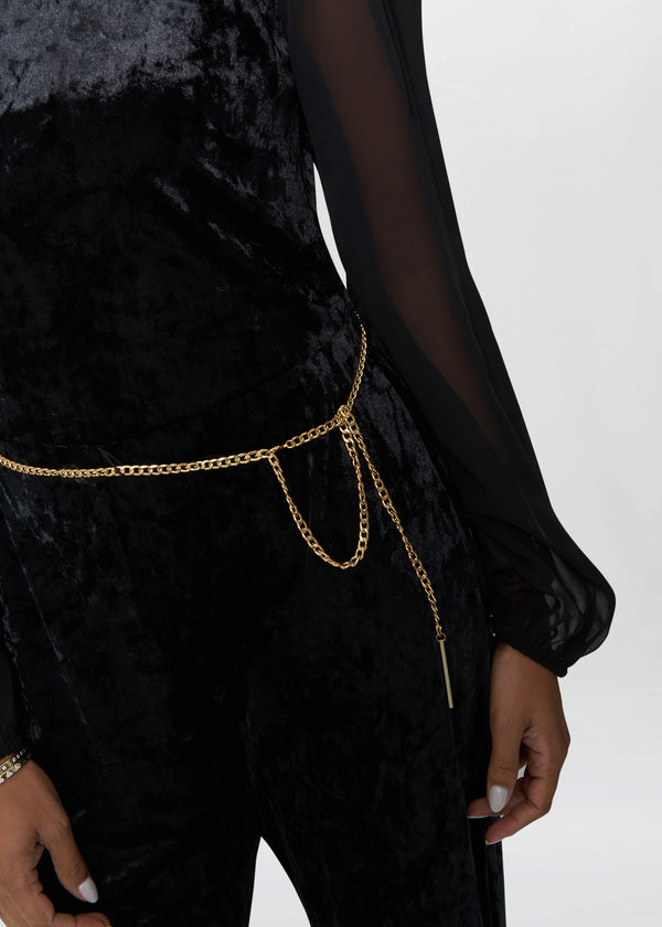 Alaska Velvet Jumpsuit With Sheer Sleeves