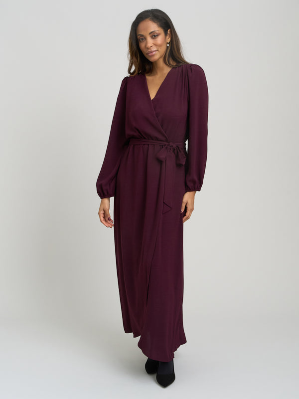 Gena Bow Wrap Long Sleeve Maxi Dress