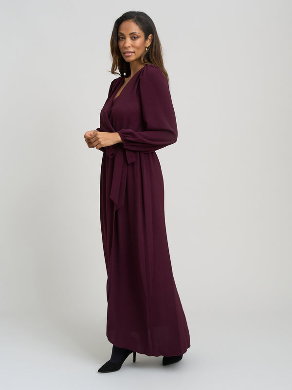 Gena Bow Wrap Long Sleeve Maxi Dress