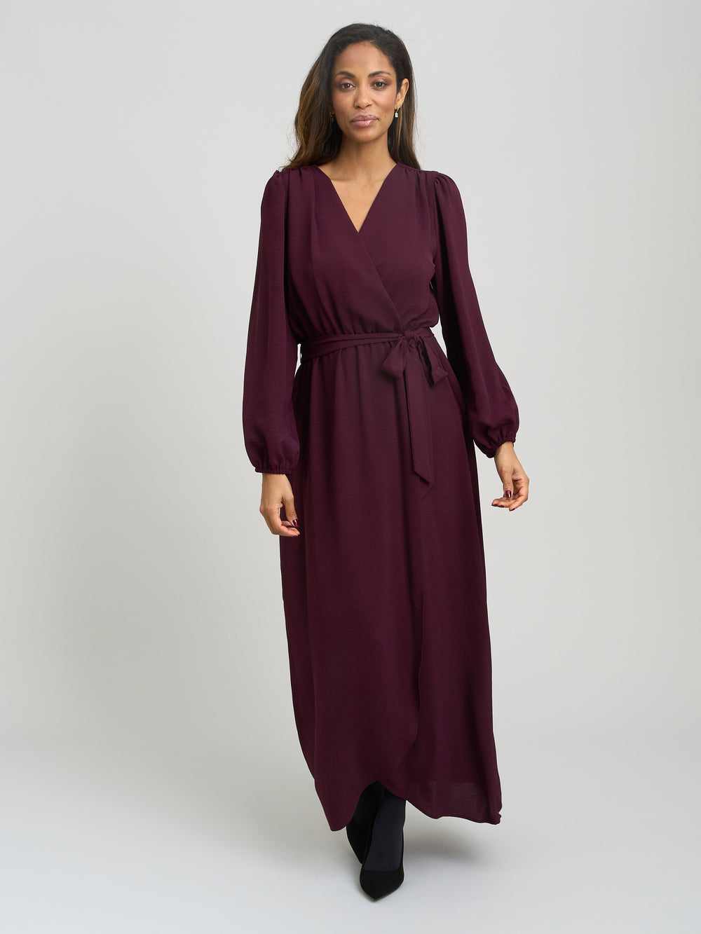 Gena Bow Wrap Long Sleeve Maxi Dress