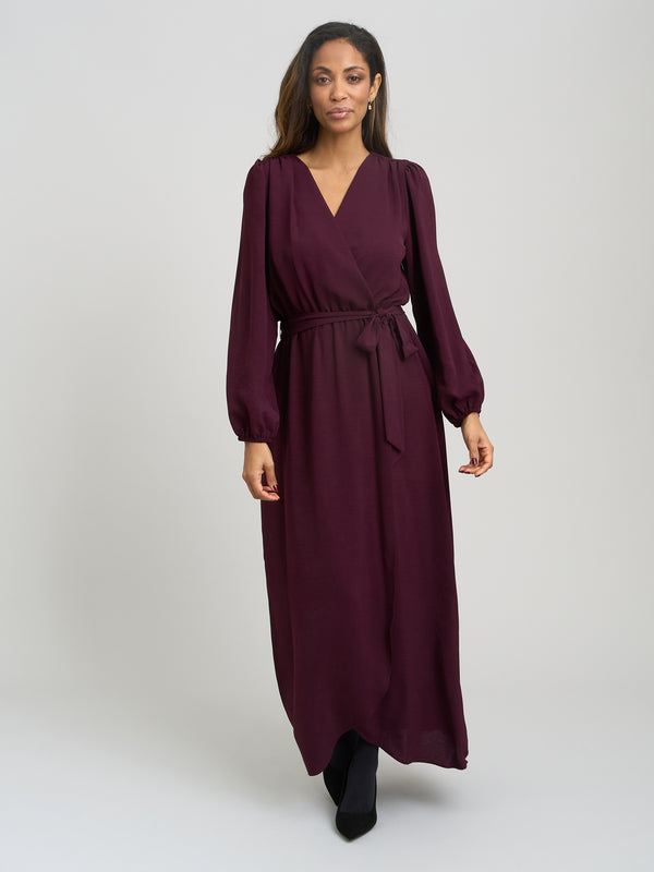 Gena Bow Wrap Long Sleeve Maxi Dress