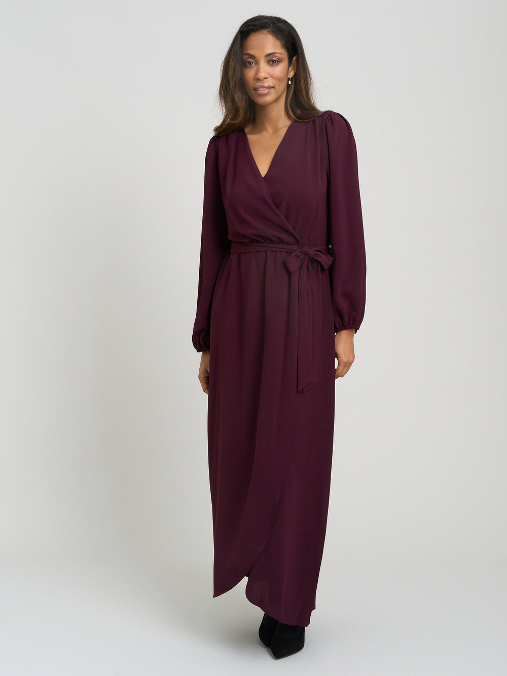 Gena Bow Wrap Long Sleeve Maxi Dress