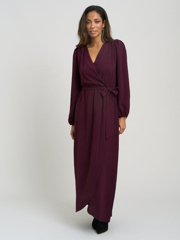 Gena Bow Wrap Long Sleeve Maxi Dress
