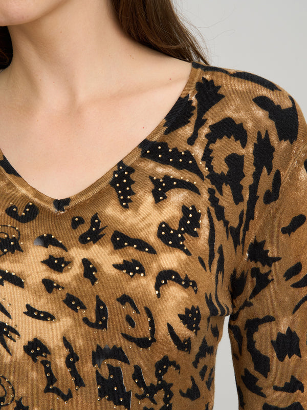 Korra Leopard Print Jumper With Diamante